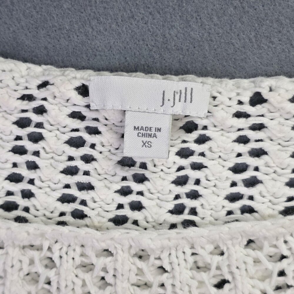 J Jill Sweater Womens XS S White Open Knit 3/4 Sleeve Pullover Cotton Blend Top - Picture 3 of 12
